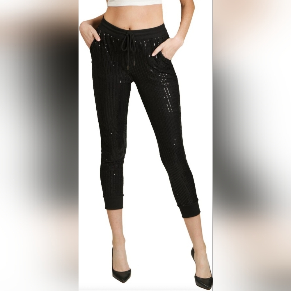 NWT Nikki Lund (XL) Black Sequined Joggers